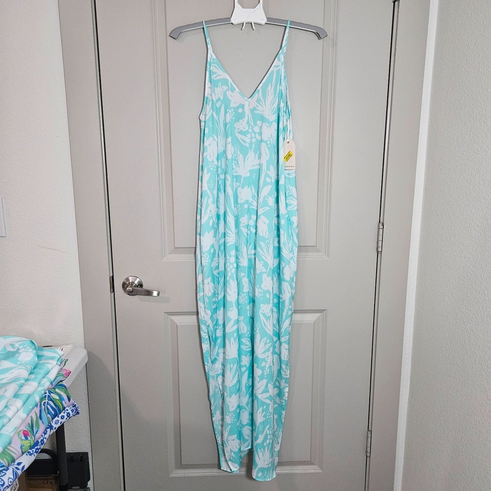 NEW Van Winkle & Co Tank Maxi Nightgown Women Small Leaf Print White‎ Mint Green